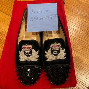 Velvet black  Louboutin spiky moccasins in size 39